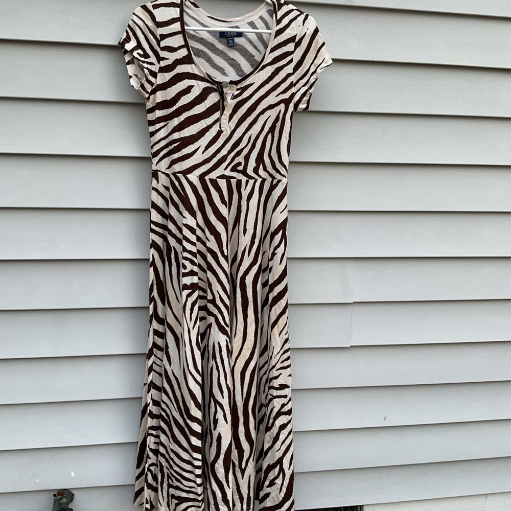 Chaps Zebra Print Henley Neck Maxi Dress